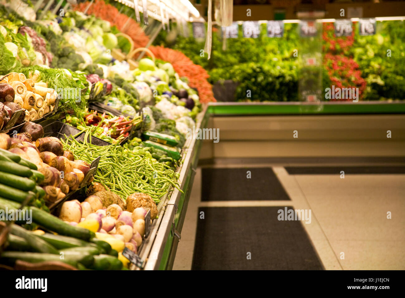 A shot of a produce section in a grocery store or supermarket Stock