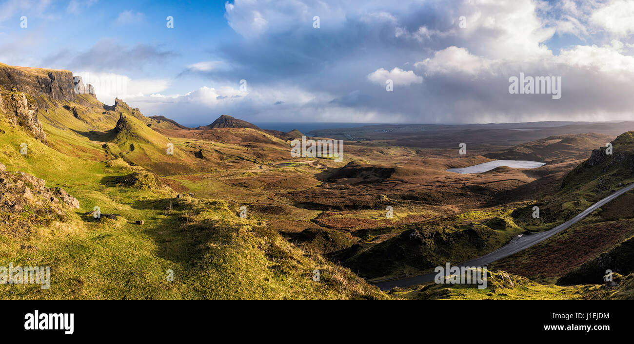 Panorama of the Quiraing and Loch Leum Na Luirginn, Isle of Skye, Highlands, Scotland Stock Photo