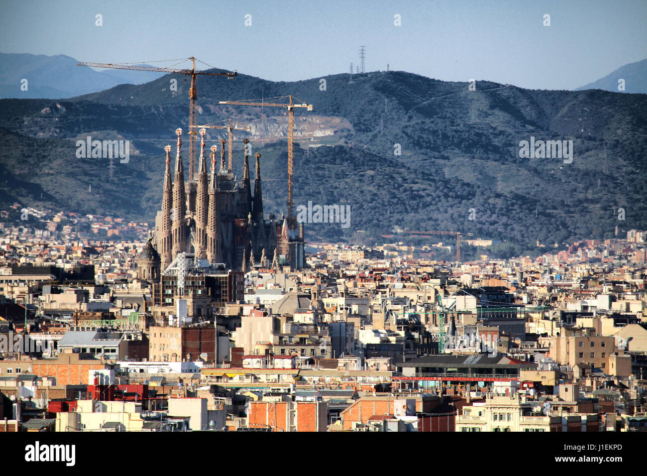 Sagrada Familia in the skyline of Barcelona Stock Photo