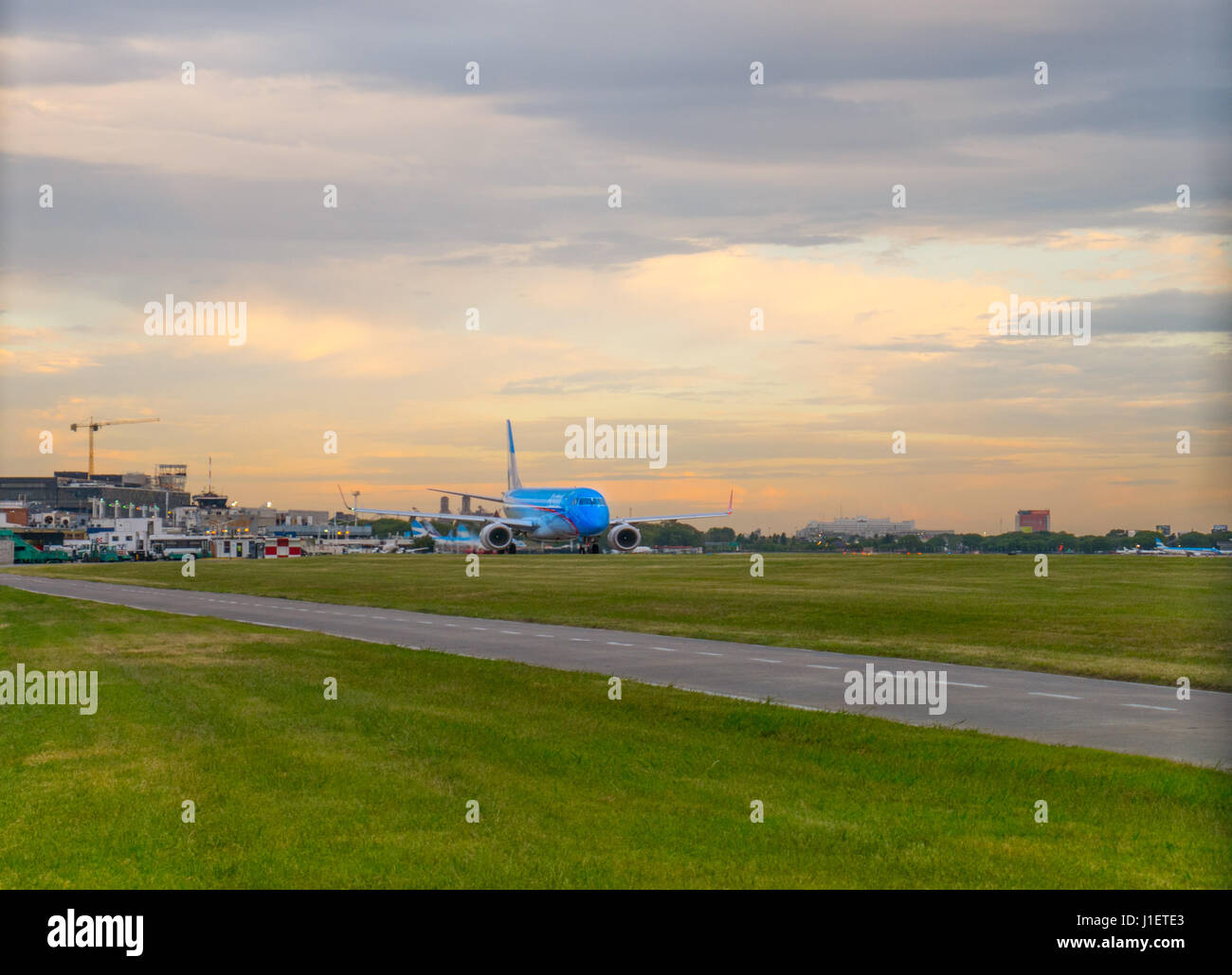 BUENOS AIRES, ARGENTINA - DECEMBER 14, 2016  Aerolineas Argentinas plane taxiing at Jorge Newbery Airport on December 16, 2016 in Buenos Aires, Argent Stock Photo