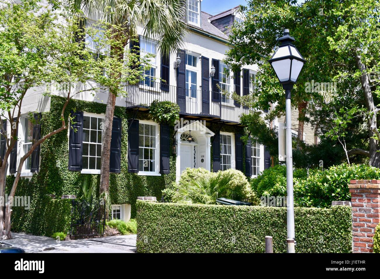 Beautiful colonial style house near East battery street Charleston, South Carolina Stock Photo