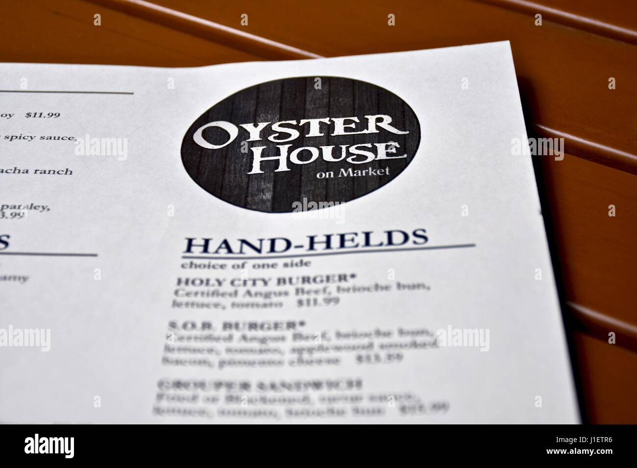 Charleston, South Carolina Oyster House on Market menu Stock Photo Alamy