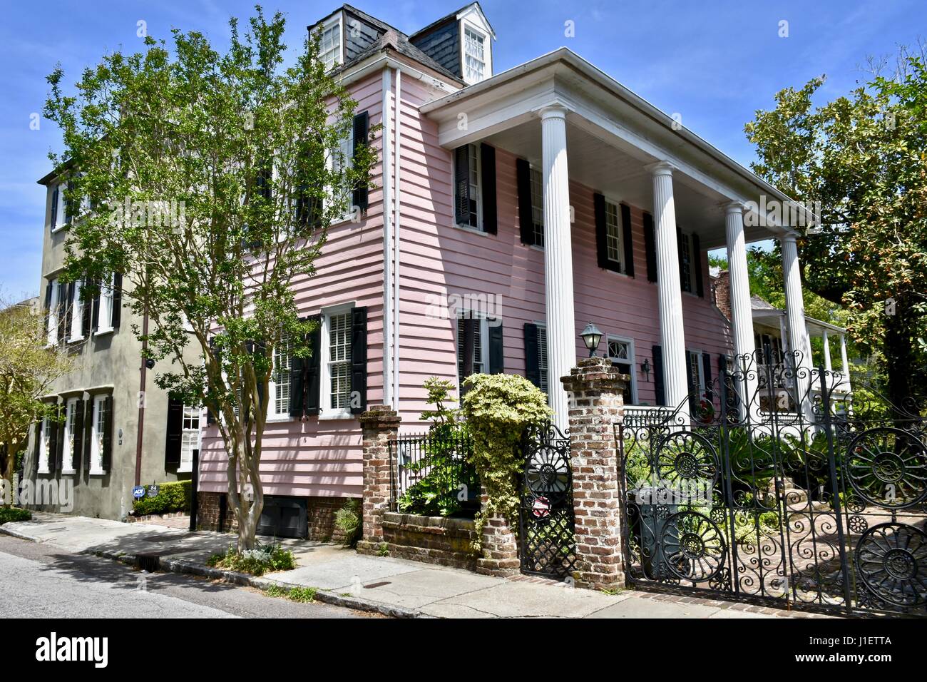 Beautiful colonial style house near East battery street Charleston, South Carolina Stock Photo