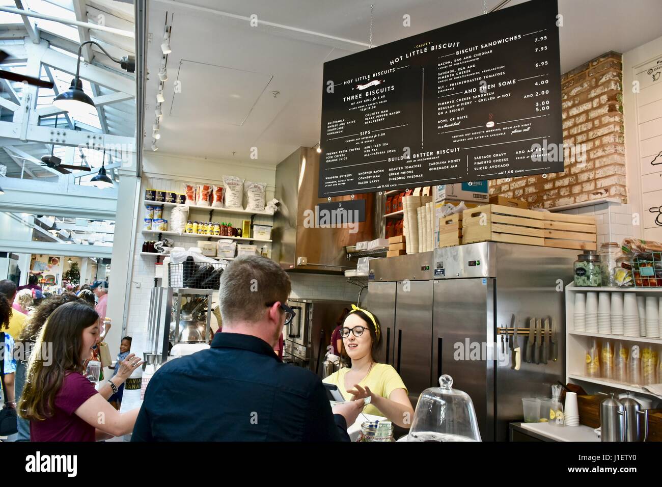 Charleston, South Carolina ordering food at Callie's Hot Little Biscuit