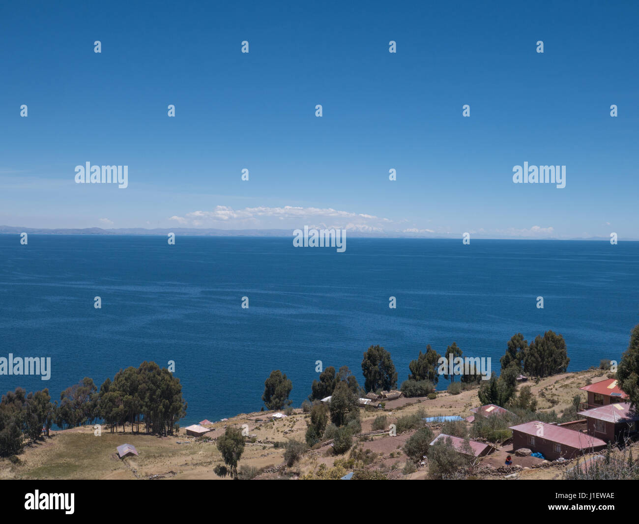 View of the mysterious Lake Titicaca from Taquile island, Puno Region, Peru Stock Photo