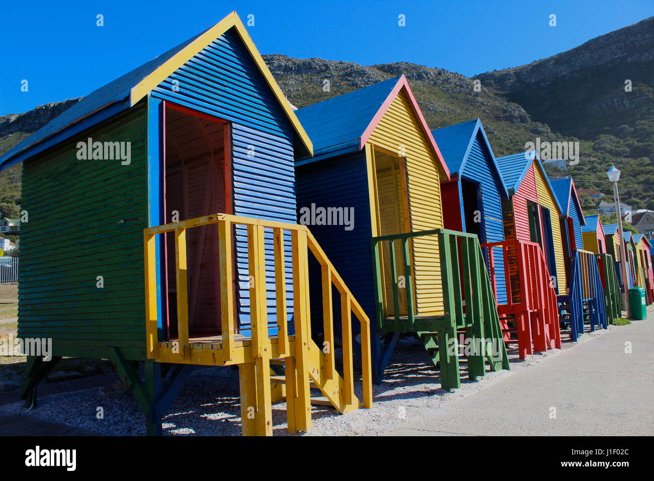 Colourful beach huts at St James beach, Cape Town, South Africa Stock Photo