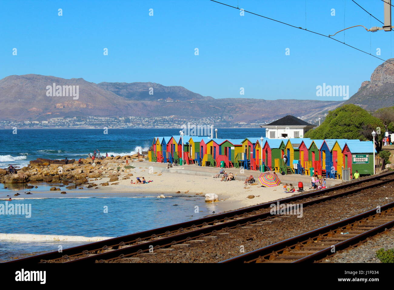 Colourful beach huts at St James beach, Cape Town, South Africa Stock Photo