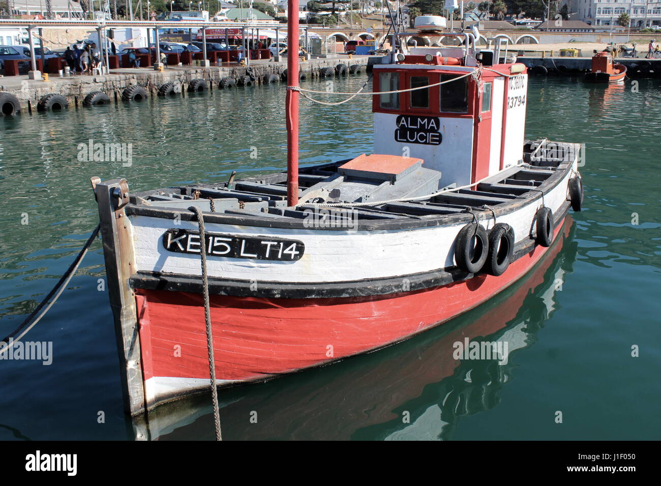 Fishing boats at Kalk Bay harbour, Cape Town, South Africa Stock Photo