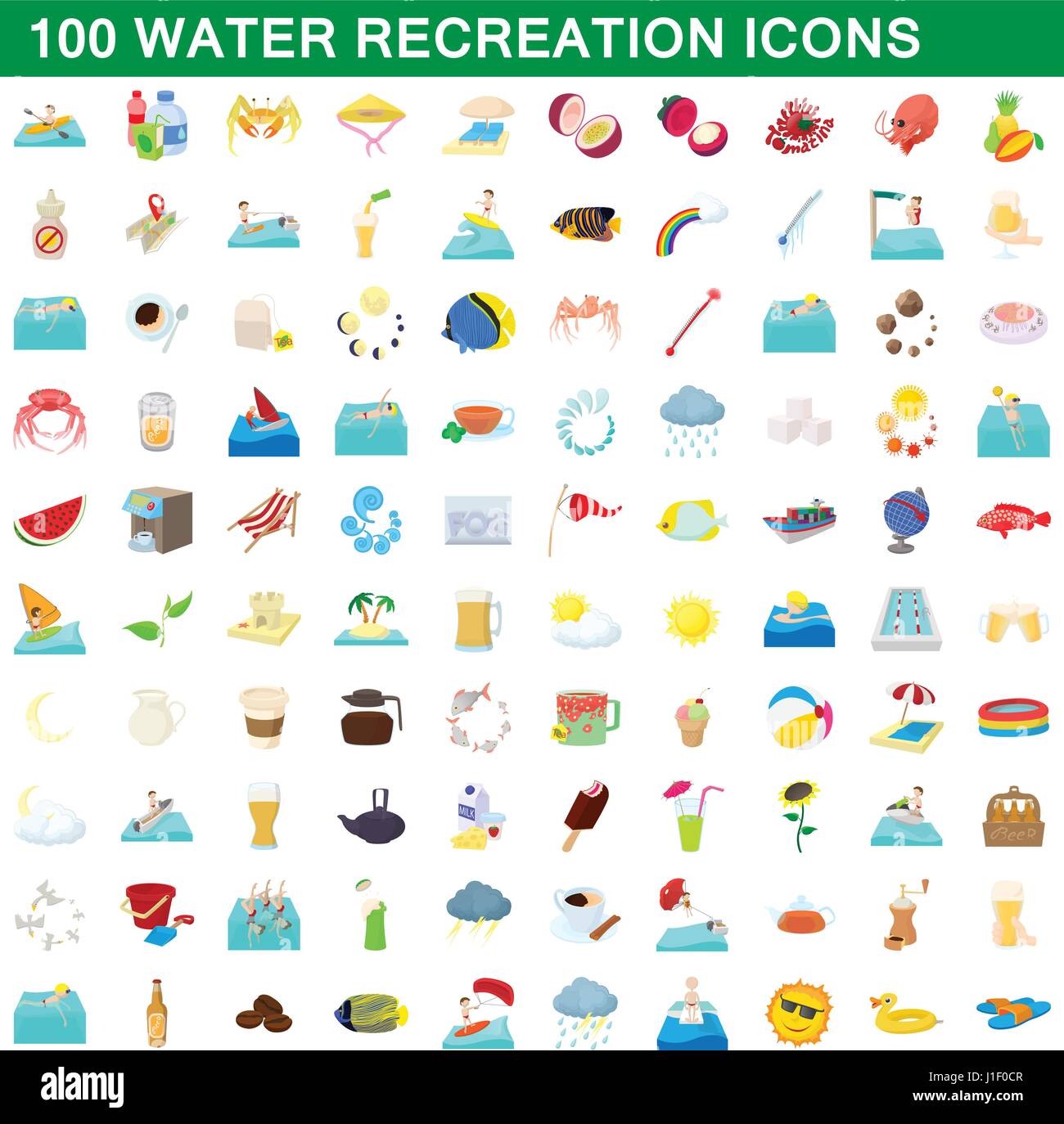 100 water recreation icons set, cartoon style Stock Vector Image & Art ...
