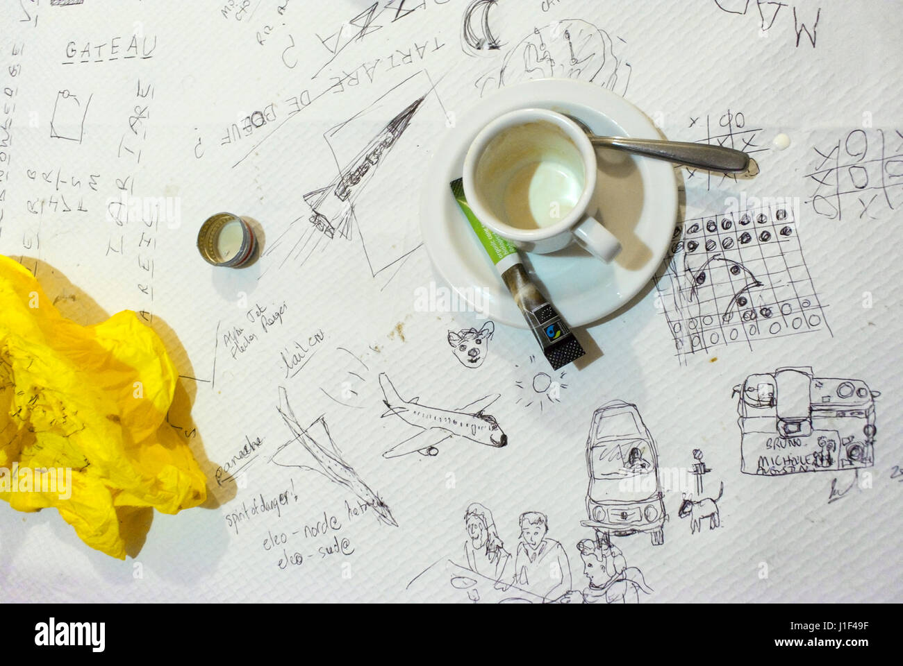 Doodles on a paper table cloth Stock Photo