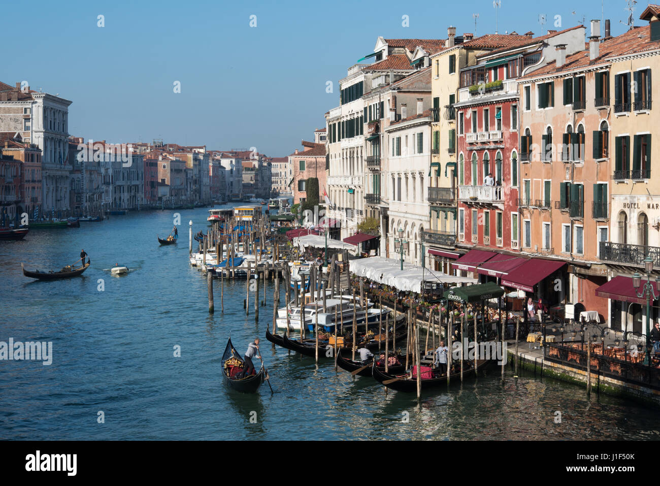 Venice Grand Canal with Riva del Vin on right, view from Rialto Bridge Stock Photo