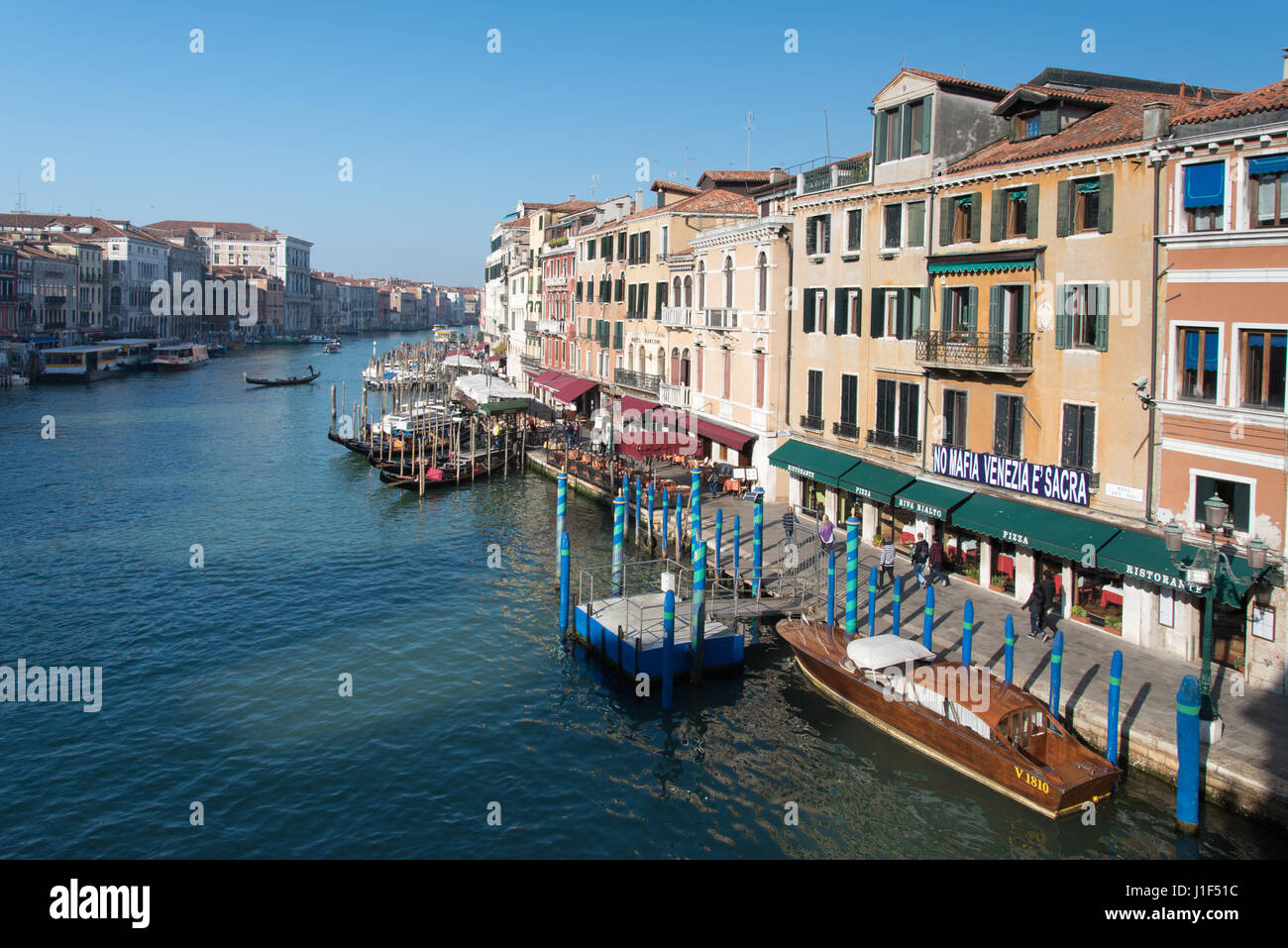 Venice Grand Canal with Riva del Vin on right, view from Rialto Bridge Stock Photo