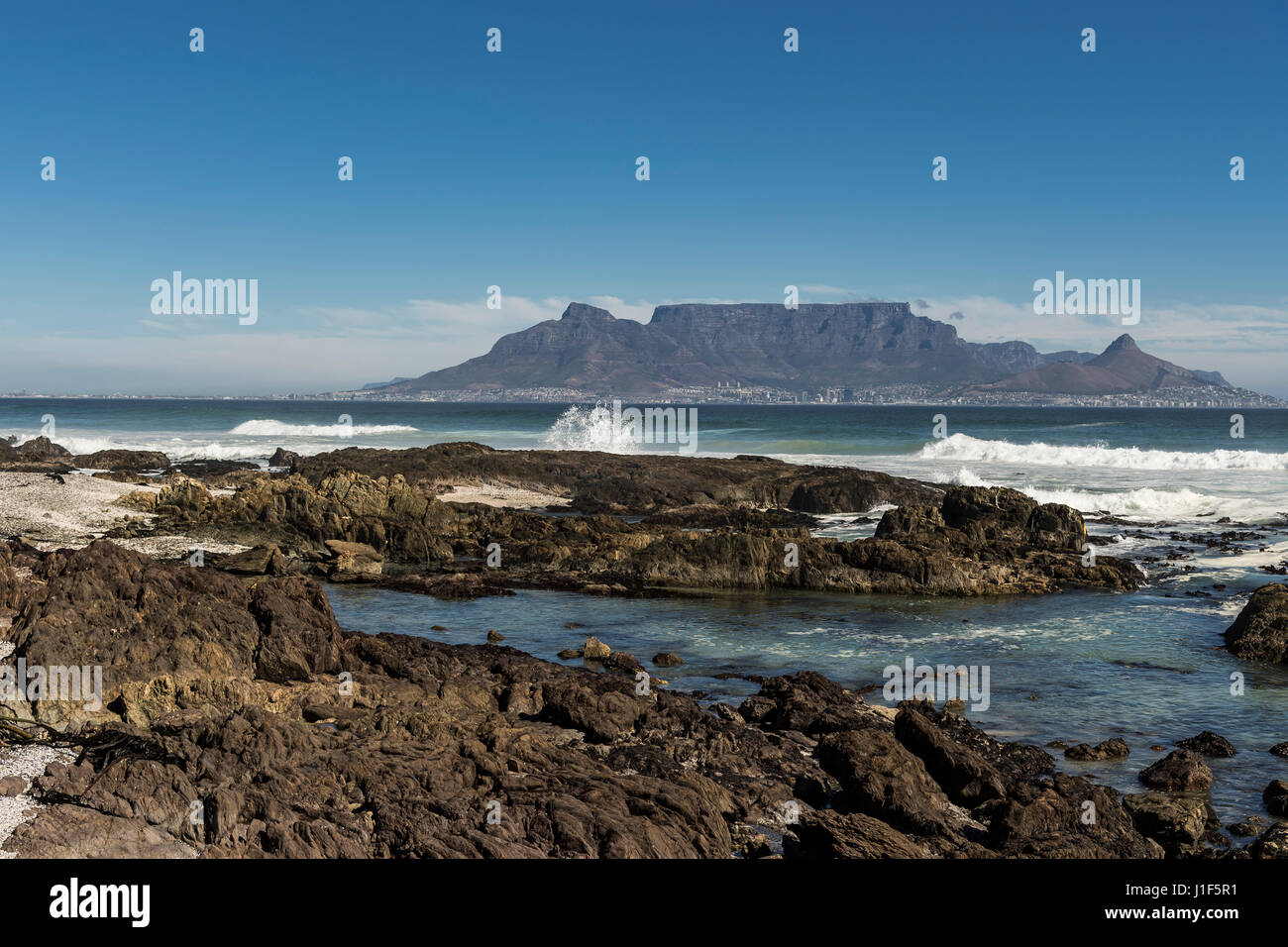Table Mountain with Cape Town, view from Bloubergstrand, Western Cape, South Africa Stock Photo