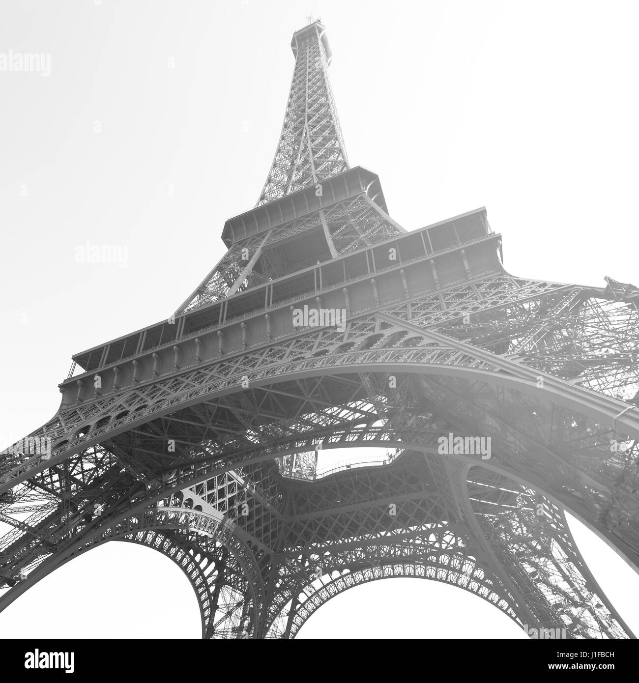 The Eiffel tower in Paris, France. Black and white image Stock Photo