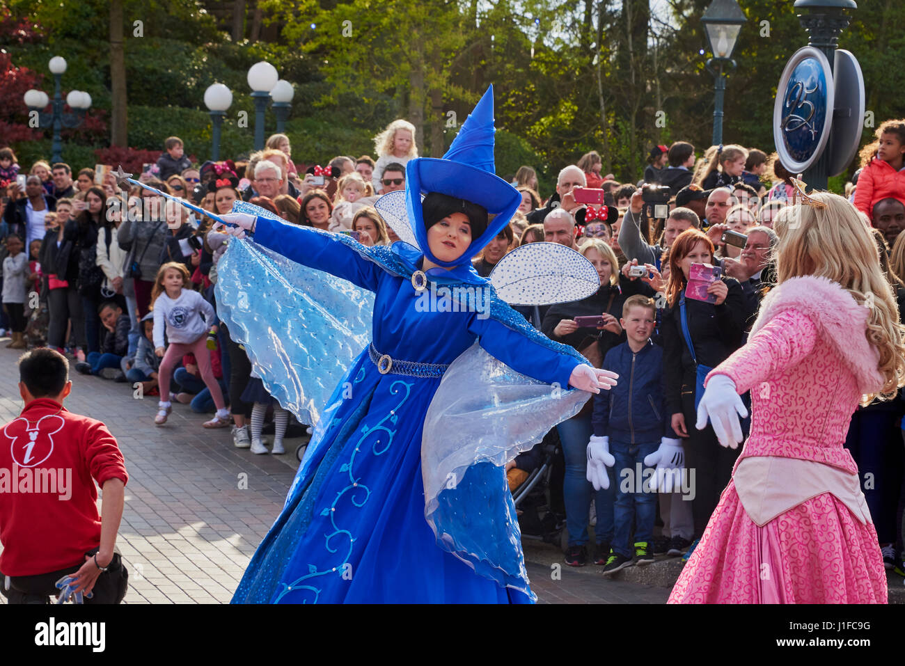 Characters from Disney films in a parade to celebrate th 25th Anniversary of Disneyland Paris 2017 Stock Photo