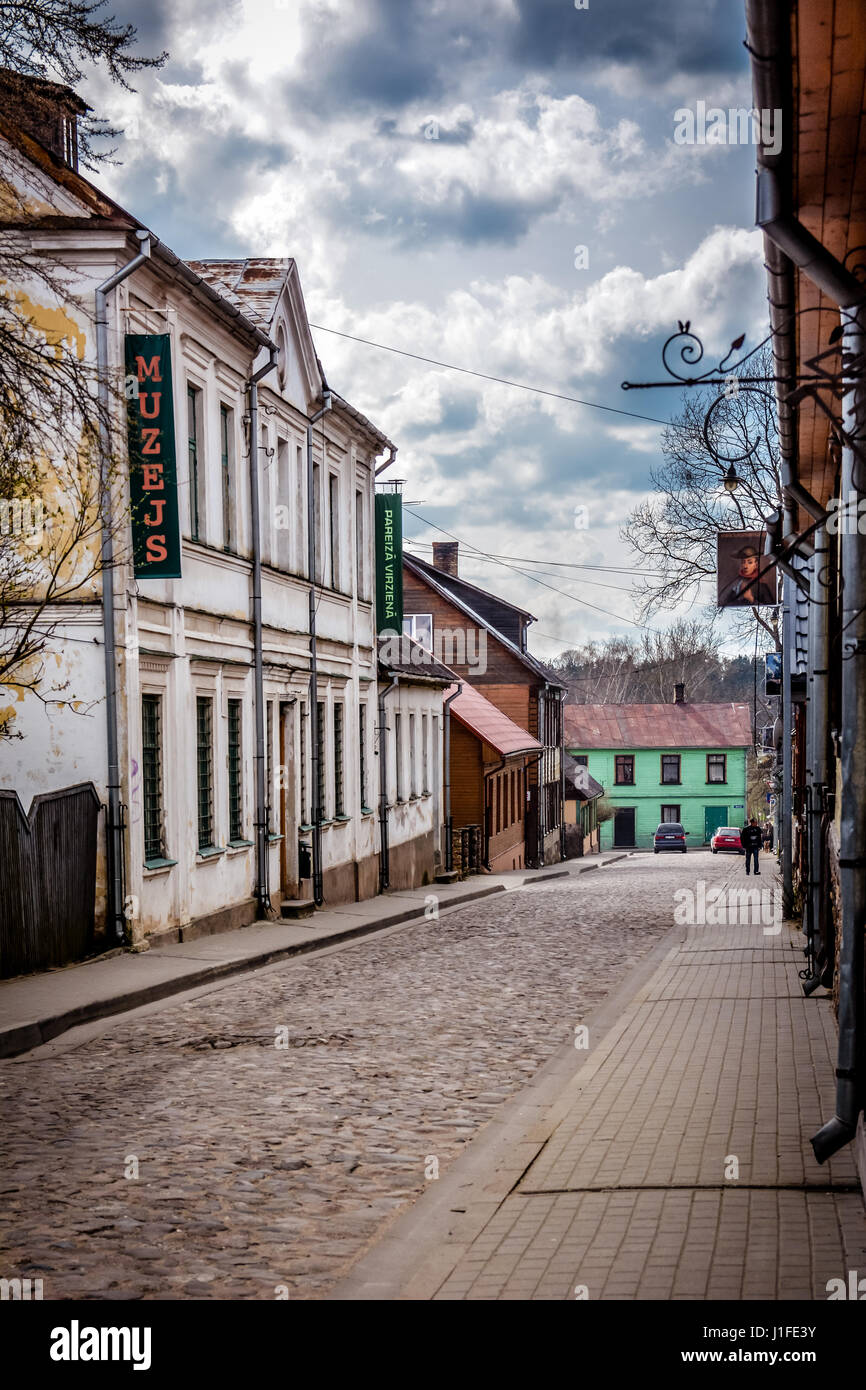 A small town street with a museum in Tukums, Latvia Stock Photo