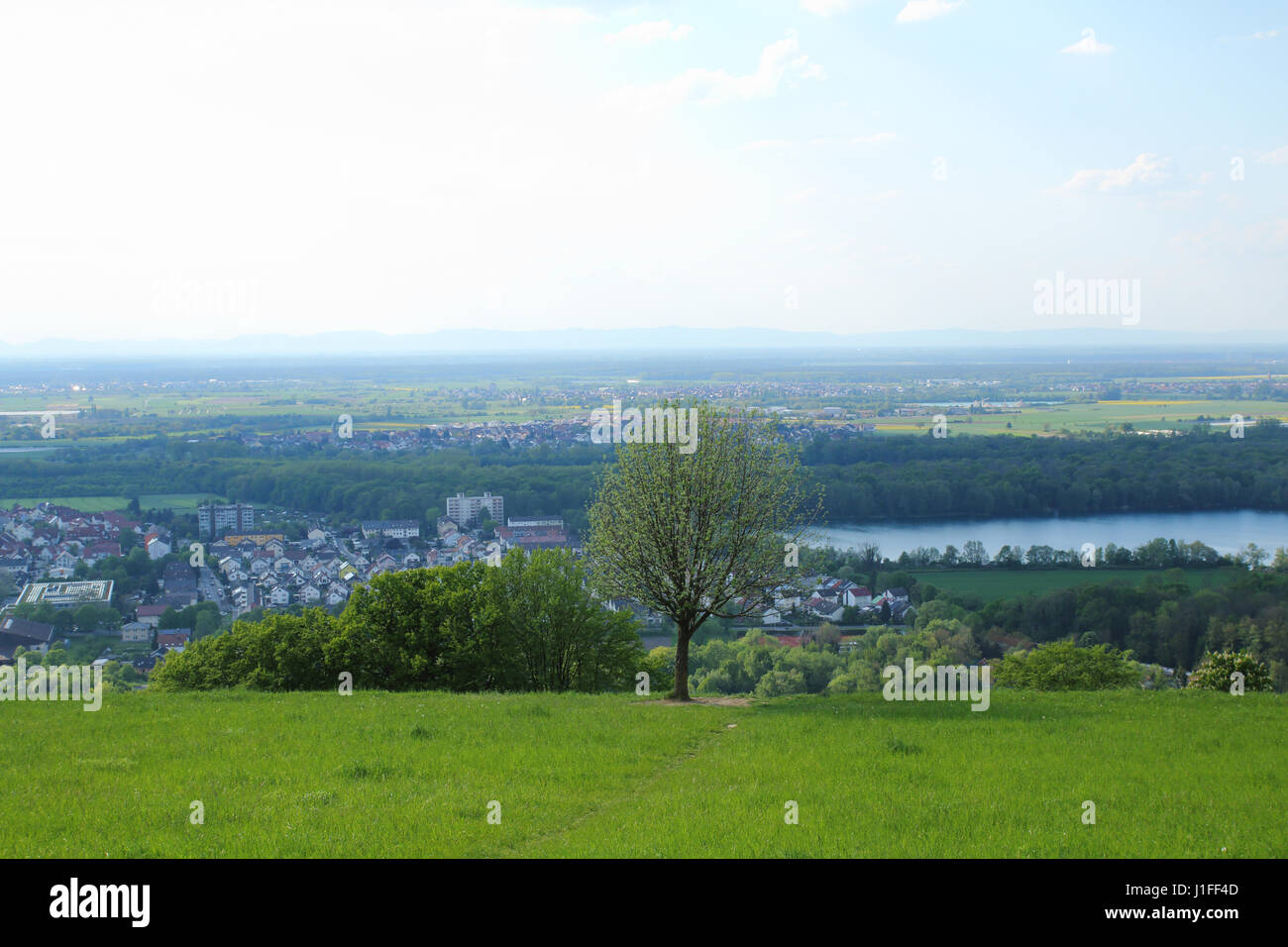 Blick vom Michaelsberg über Untergrombach in die Rheinebene in Deutschland Stock Photo