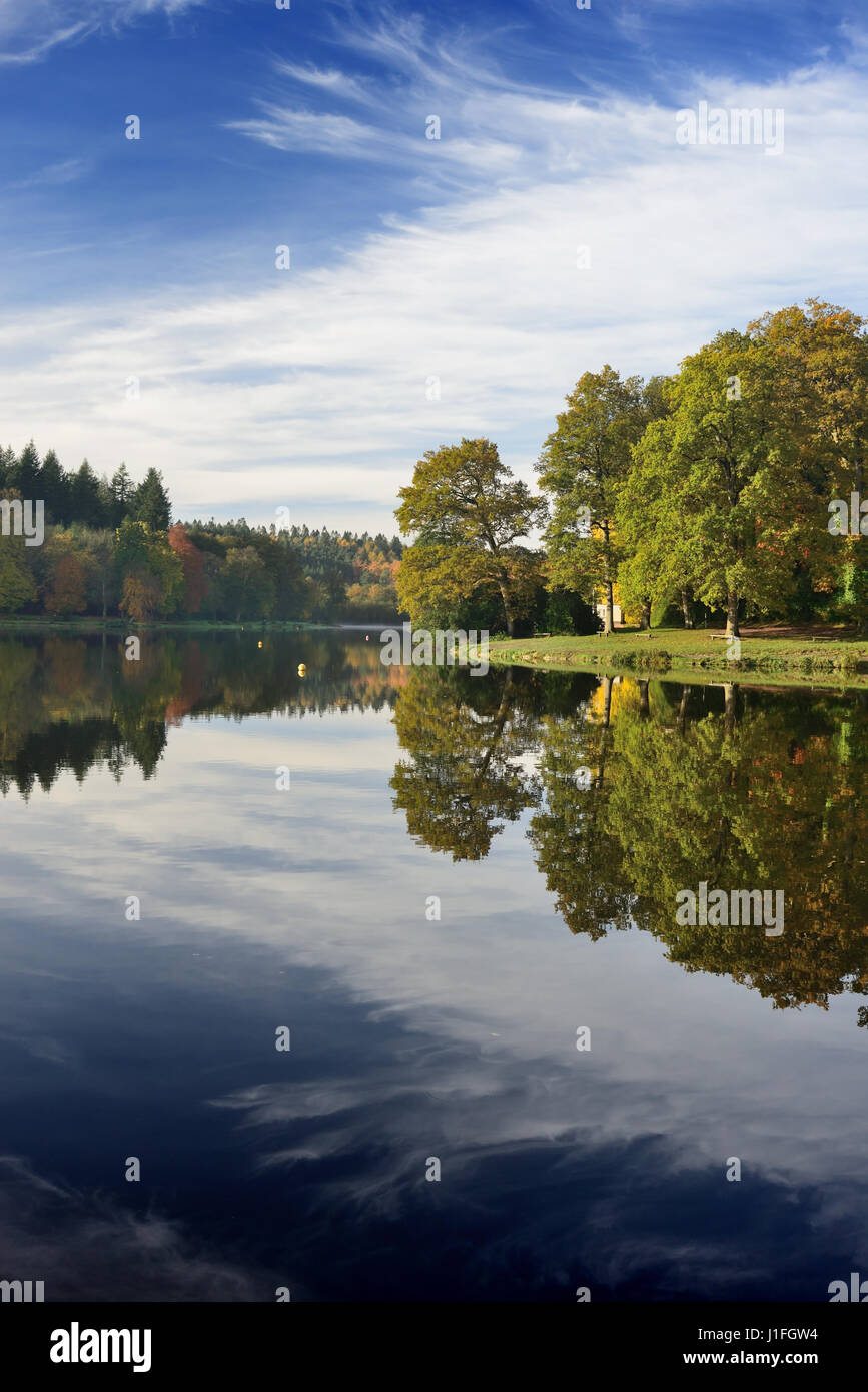 Autumn reflections in a Wiltshire lake. Stock Photo