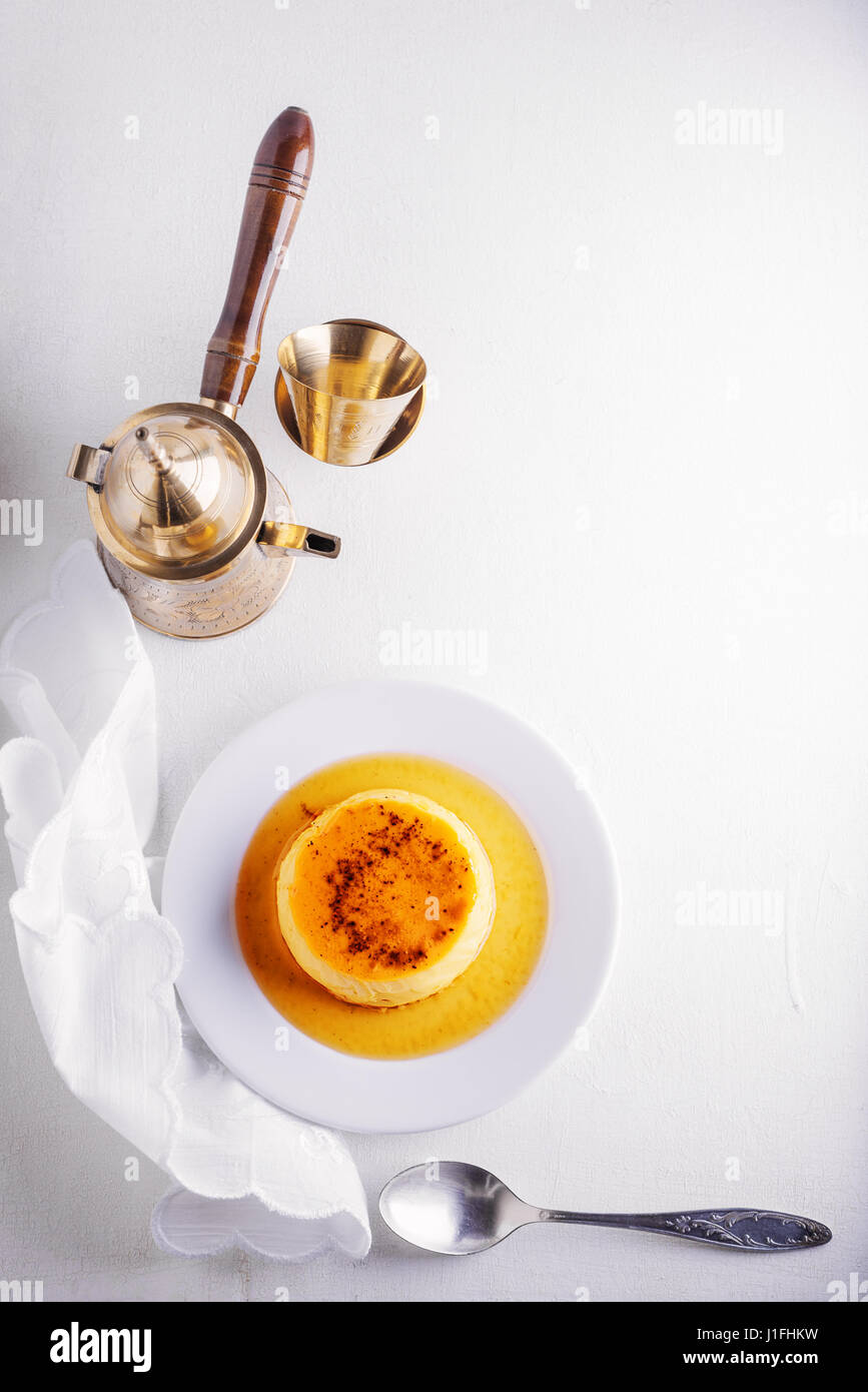 Creme Caramel and coffee Stock Photo Alamy