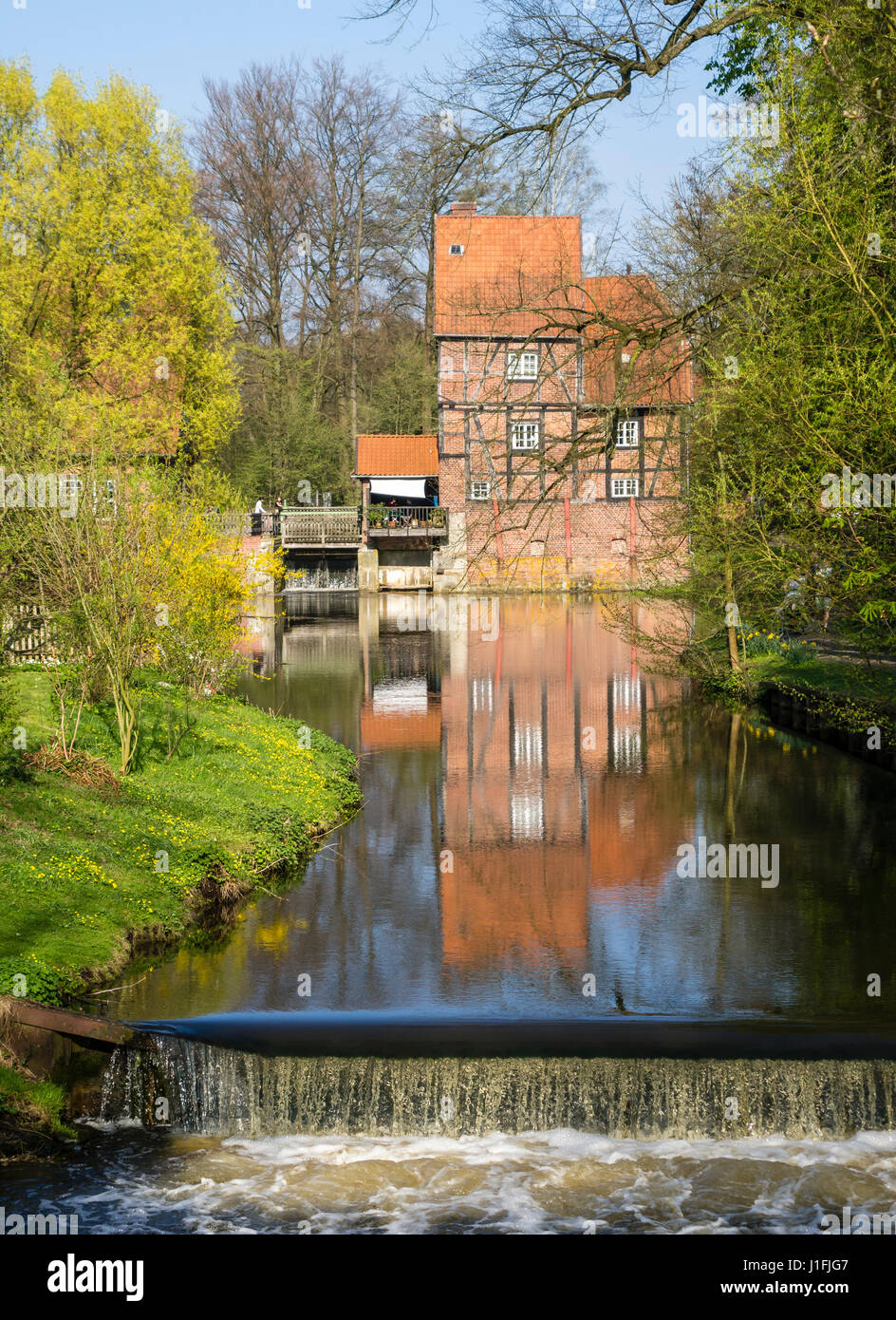 Old mill and mill channel, at monastery Kloster Wienhausen, Celle, Germany Stock Photo