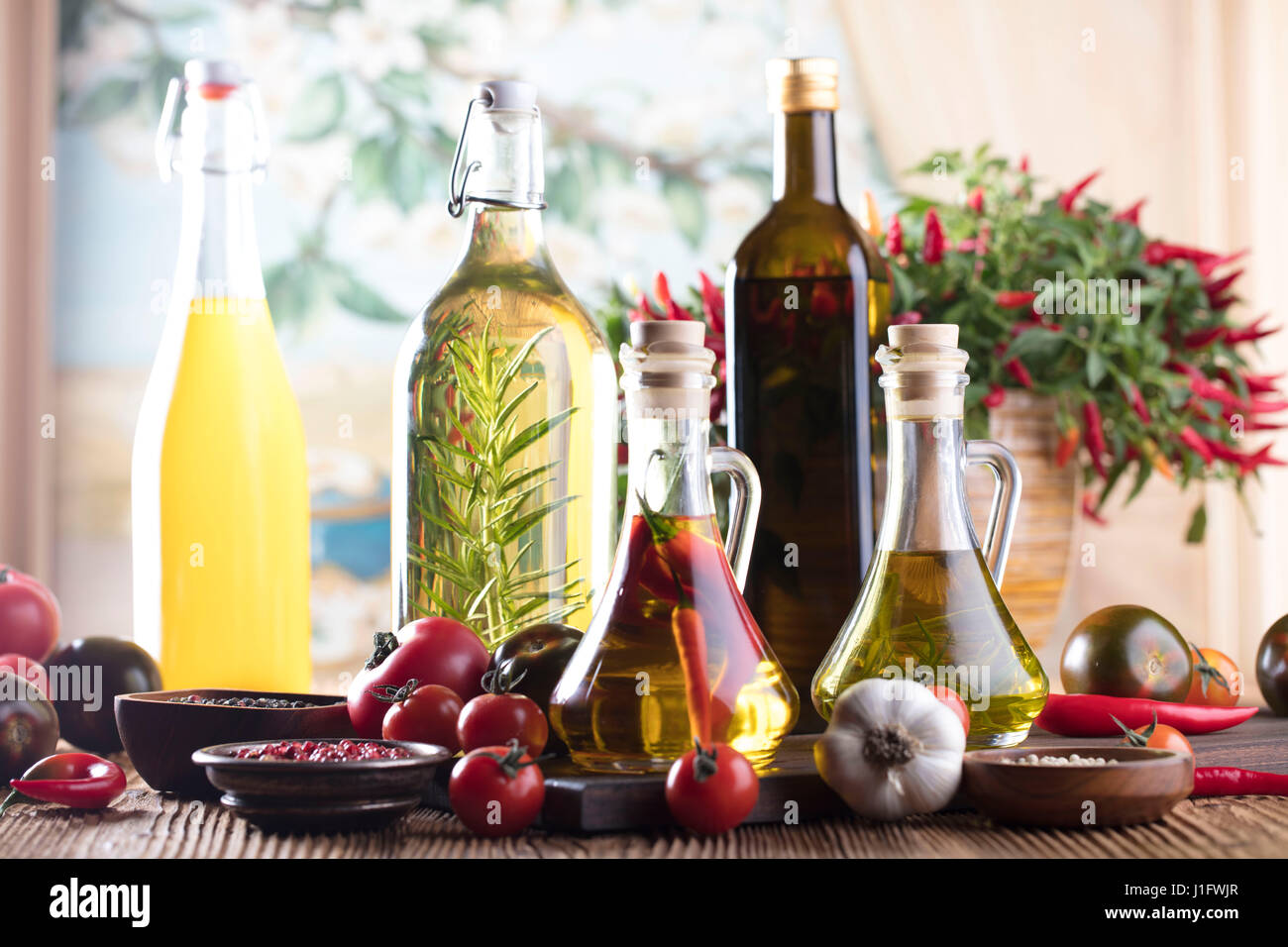 Italian food concept, rosemary olive oil, healthy food Stock Photo