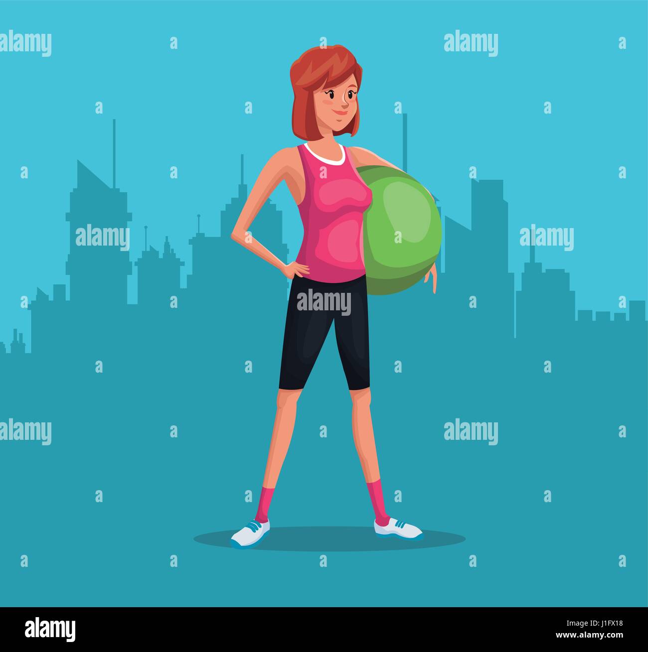 woman sports training fitball urban background Stock Vector Image & Art ...
