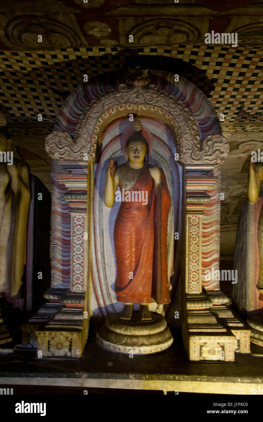 Dambulla Sri Lanka Dambulla Cave Temples - Cave II  Maharaja Viharaya  Standing Buddha Under Makara Torana Stock Photo