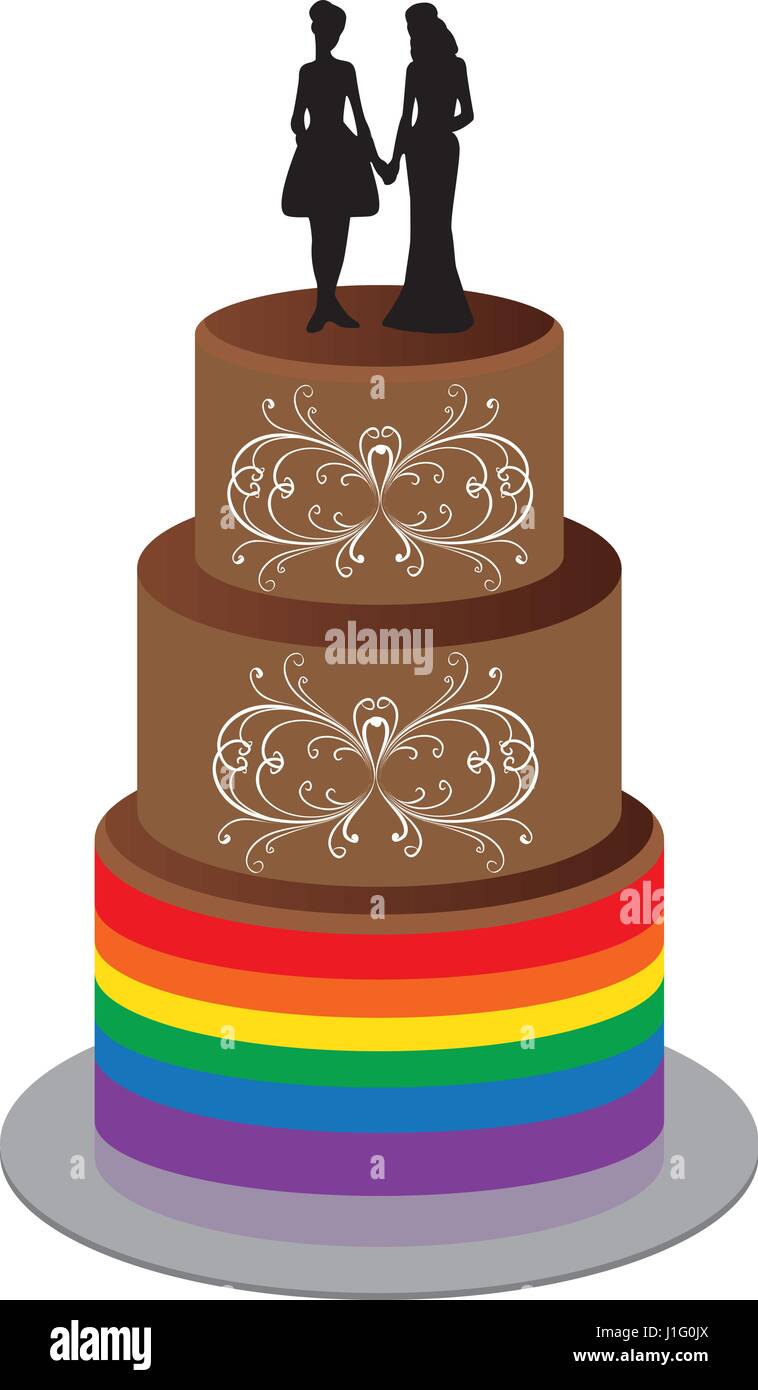 Wedding Cake with Two Woman Stock Vector