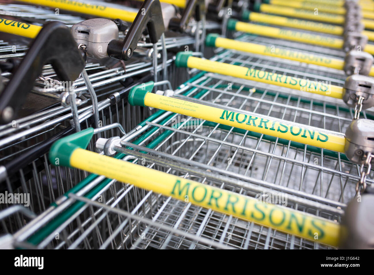 Morrisons supermarket trolley handle detail Stock Photo Alamy