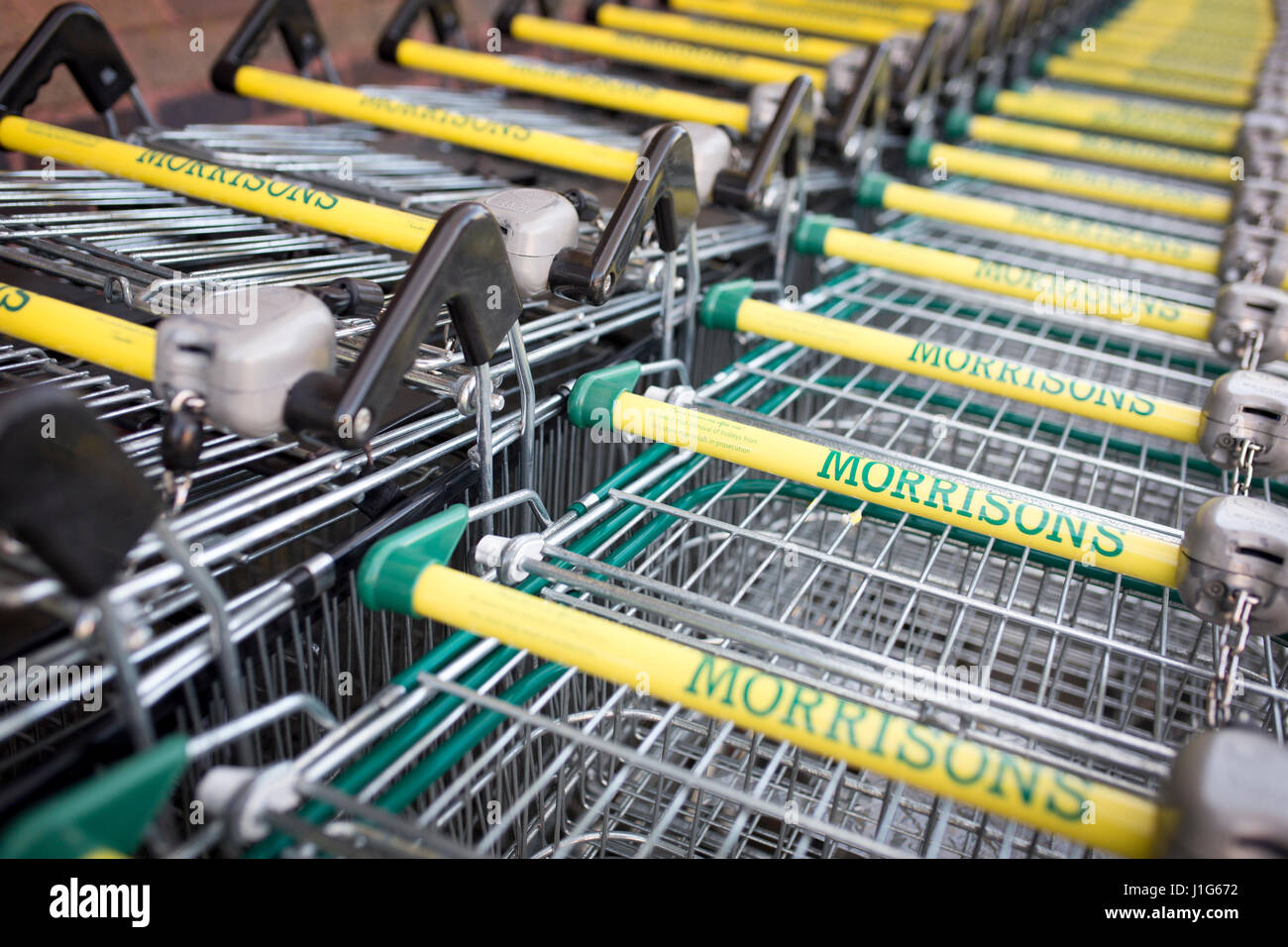 Morrisons supermarket trolley handle detail Stock Photo Alamy