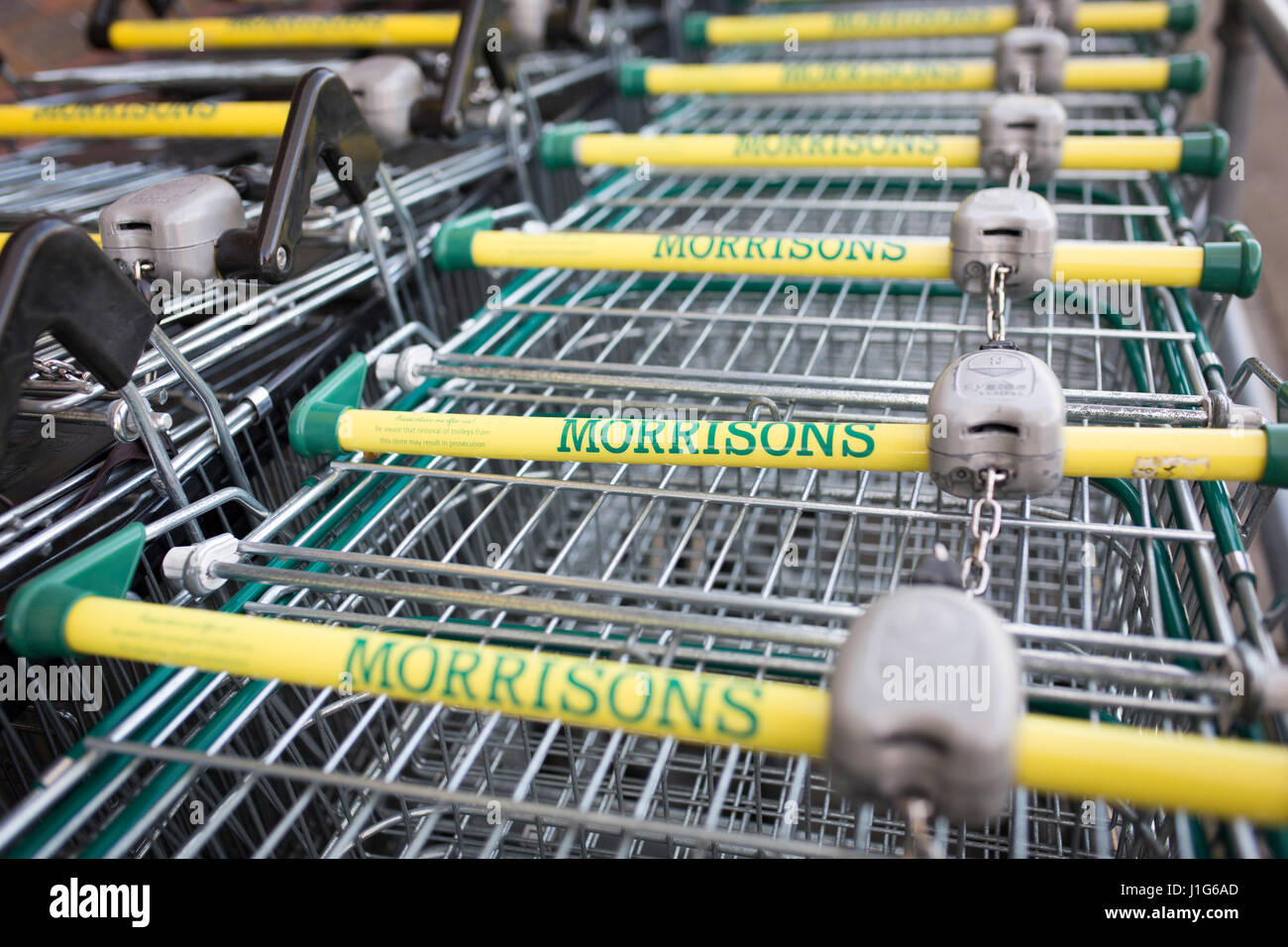 Morrisons supermarket trolley handle detail Stock Photo Alamy