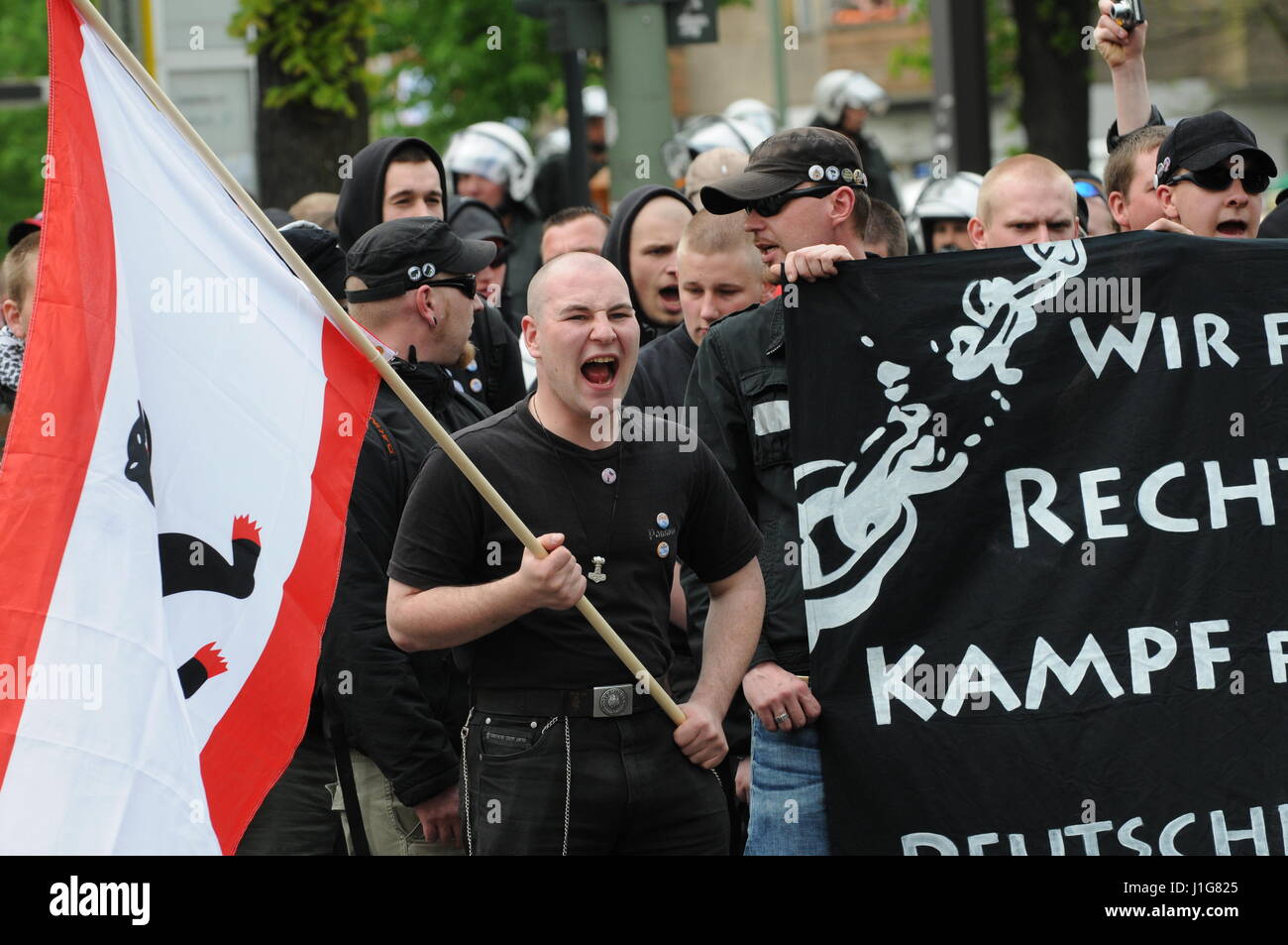 Neo-Nazis march in Berlin-Prenzlauerberg to celebrate May Day Stock Photo