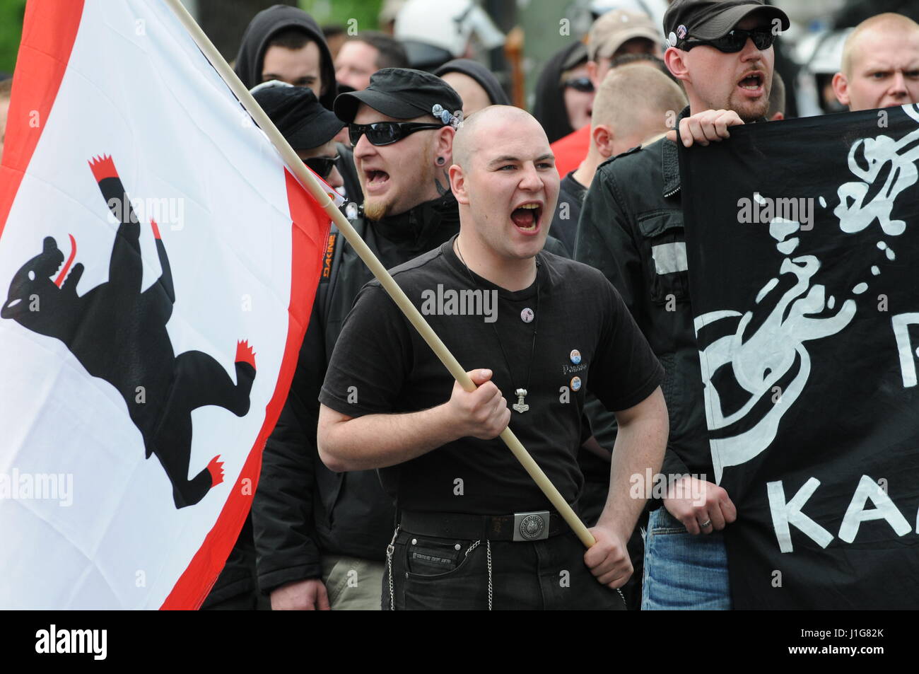Neo-Nazis march in Berlin-Prenzlauerberg to celebrate May Day Stock Photo