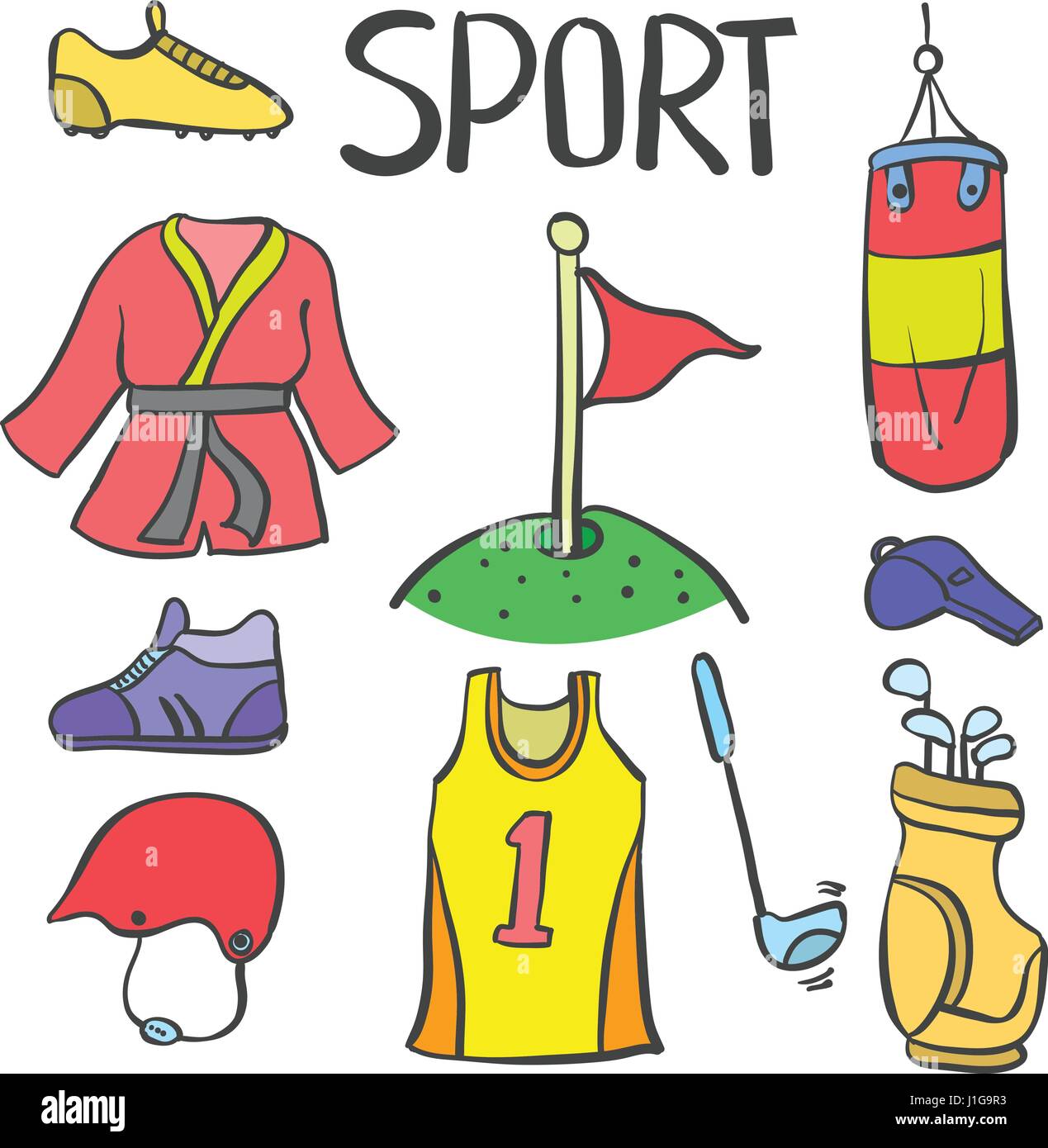 Doodle of sport equipment various style vector illustration Stock ...