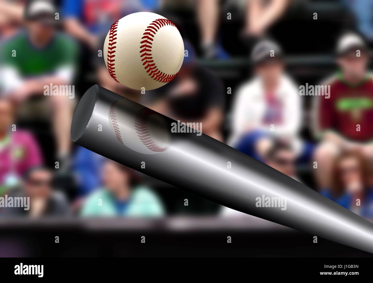 Baseball bat hitting ball with spectator background Stock Photo Alamy