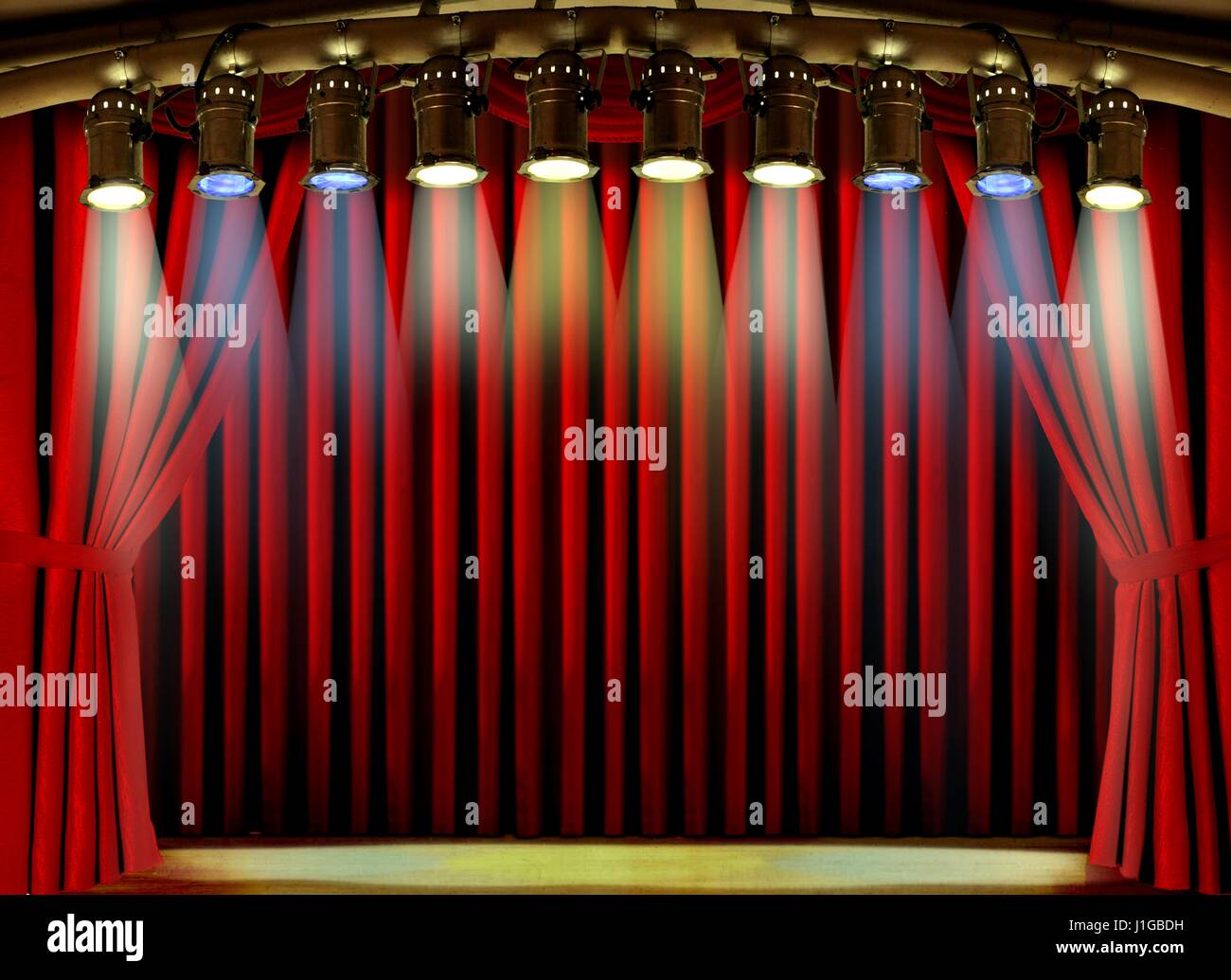 Empty stage with red curtain and spot lights Stock Photo - Alamy