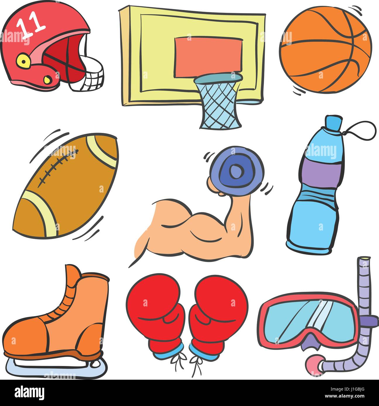 Collection of sport equipment doodle style vector illustration Stock ...