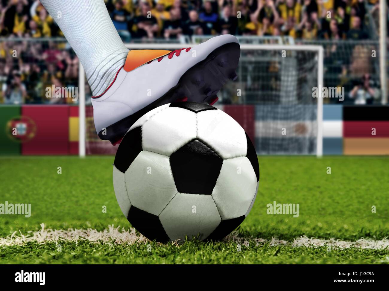 Soccer Spectating Soccer penalty kick with spectator background Stock Photo - Alamy