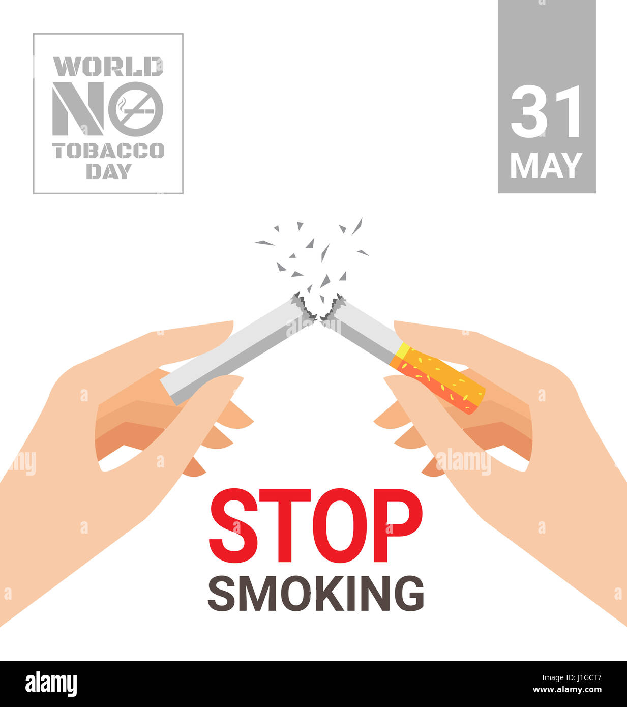Hand holding a breaking cigarette for World No Tobacco Day poster Stock Photo