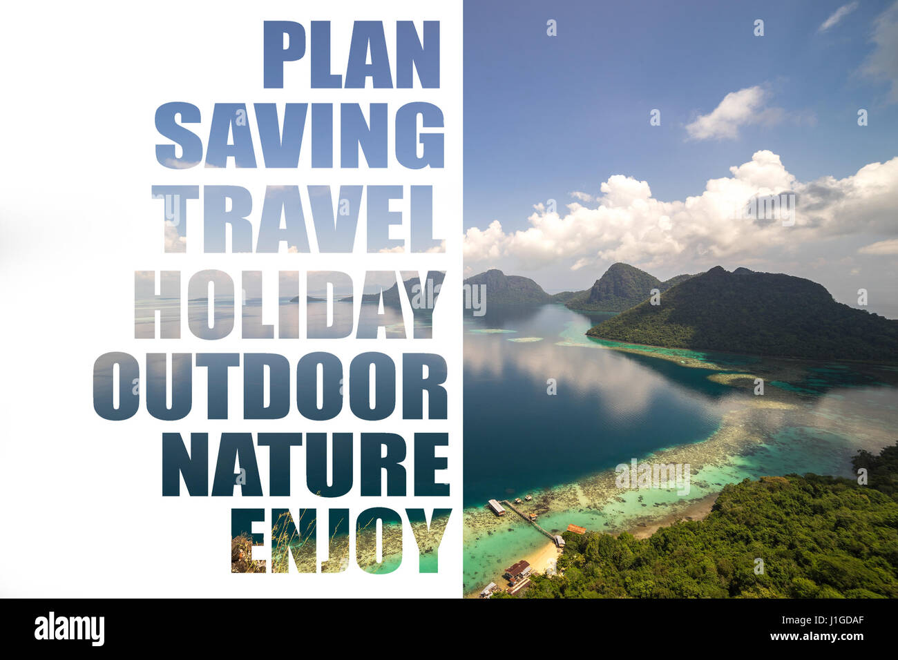 Aerial view of tropical island of Bohey Dulang near Siapdan Island, Sabah Borneo, Malaysia. Stock Photo