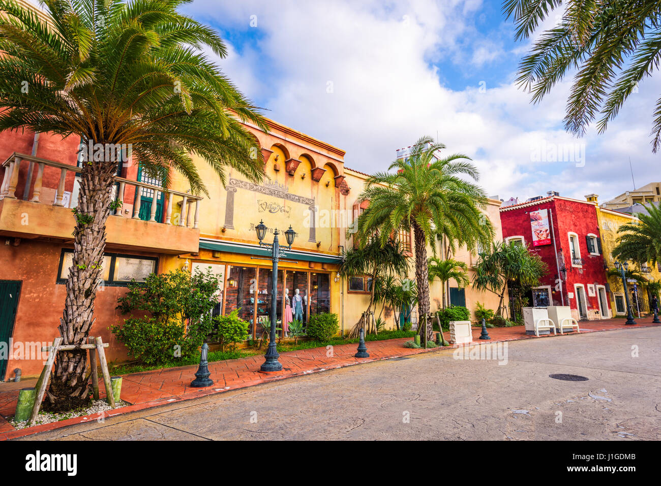 NAHA, JAPAN - MARCH 21, 2017: Shops at Mihama America Village in Naha, Okinawa. Stock Photo