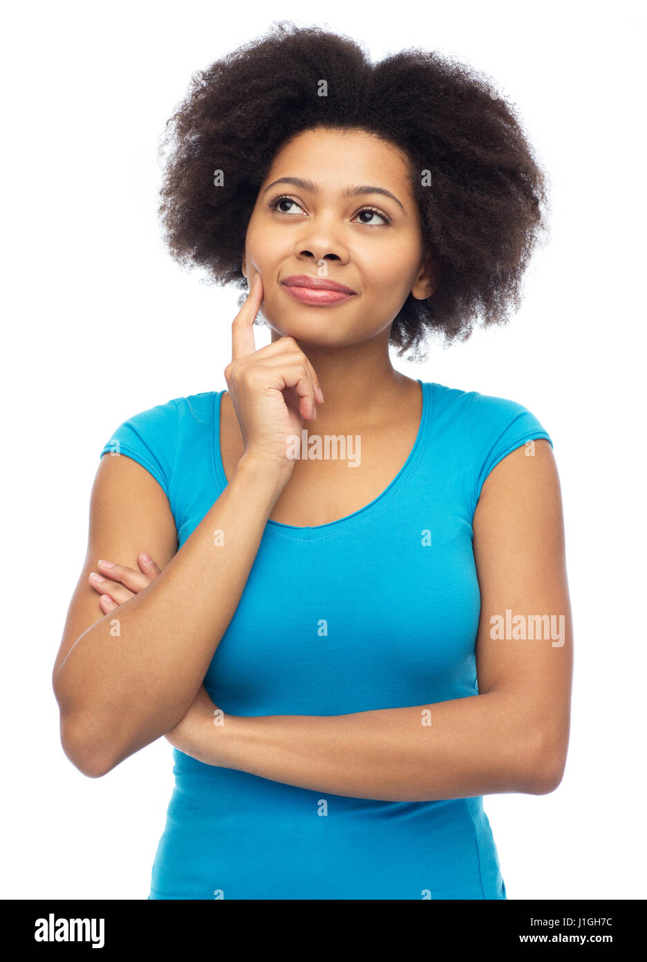 happy african american young woman over white Stock Photo - Alamy