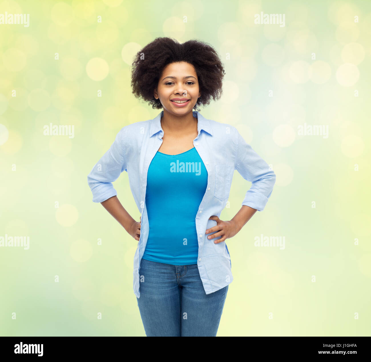 happy african american young woman over white Stock Photo - Alamy