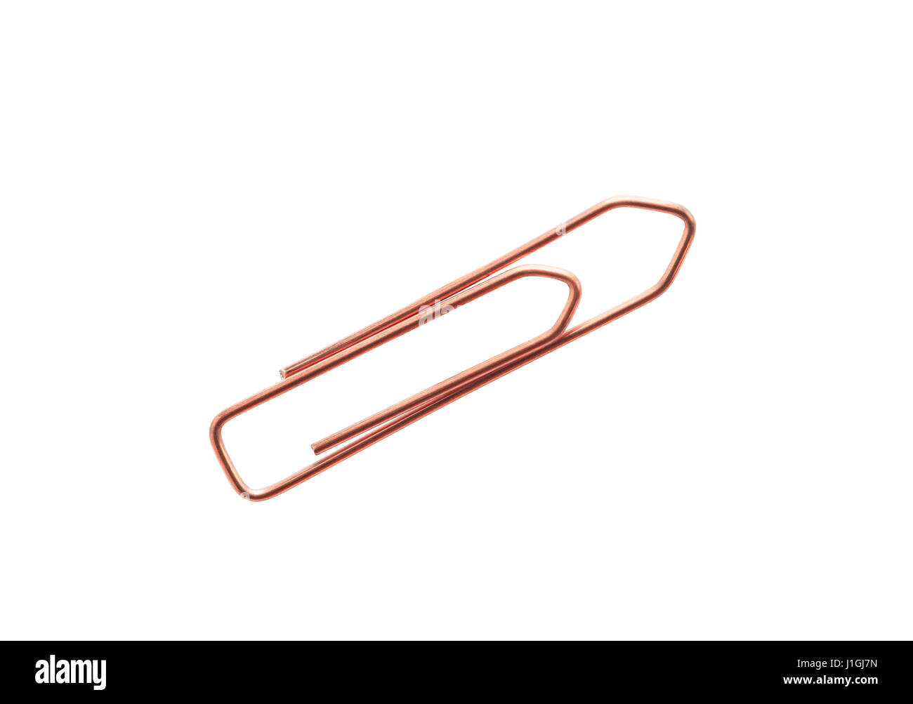 Copper paper clip isolated on white background with clipping path Stock