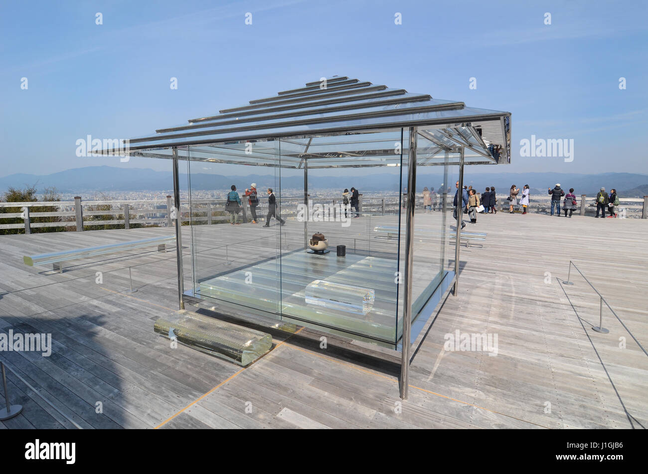 The Kouan Glass Teahouse on the wooden observation deck of Seiryuden