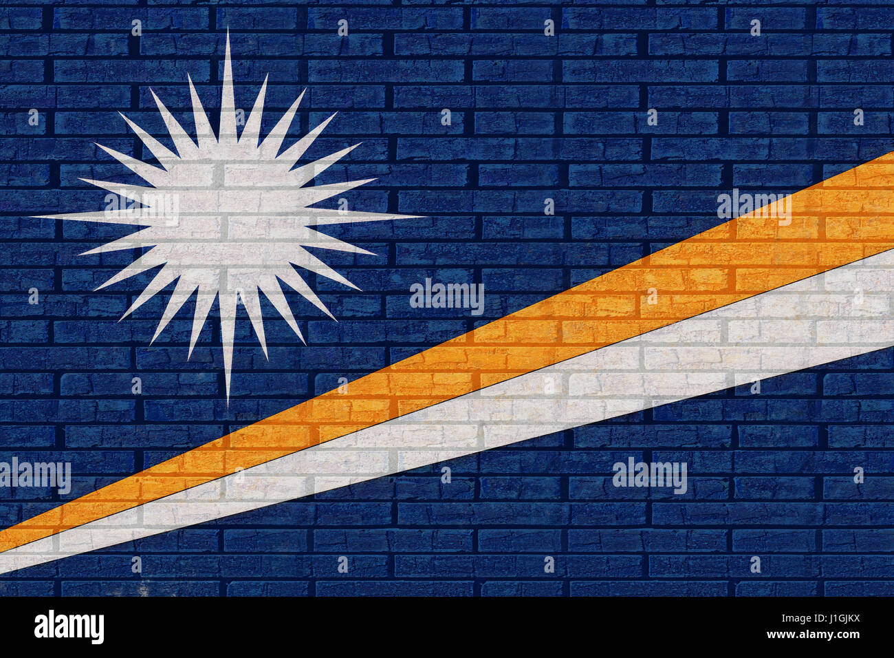 Illustration of the flag of The Marshall Islands looking like it has been painted onto a wall Stock Photo