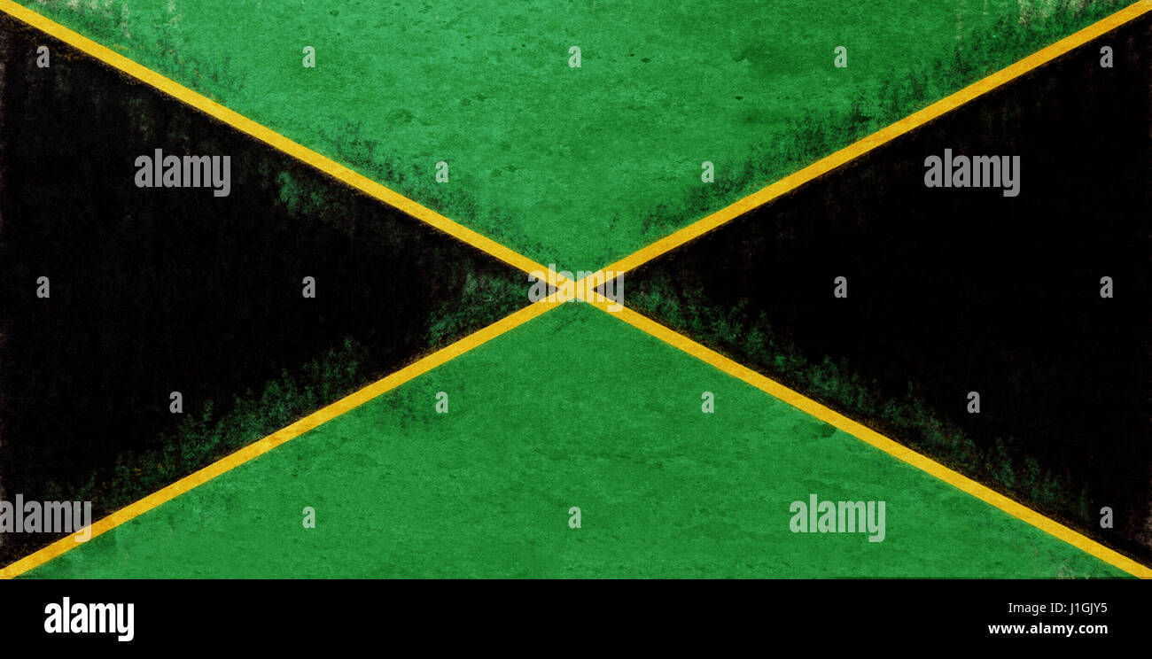 Illustration of the national flag of Jamaica with a grunge look. Stock Photo