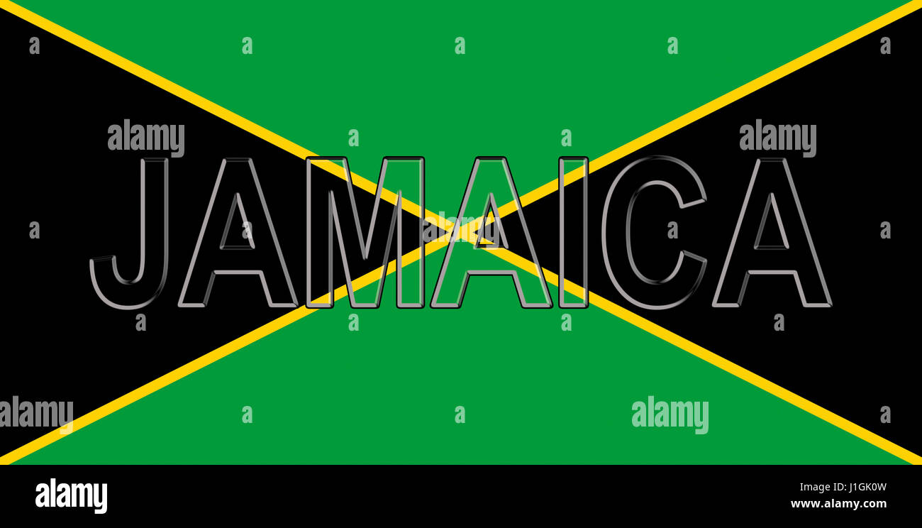 Illustration of the national flag of Jamaica with the country written on the flag. Stock Photo