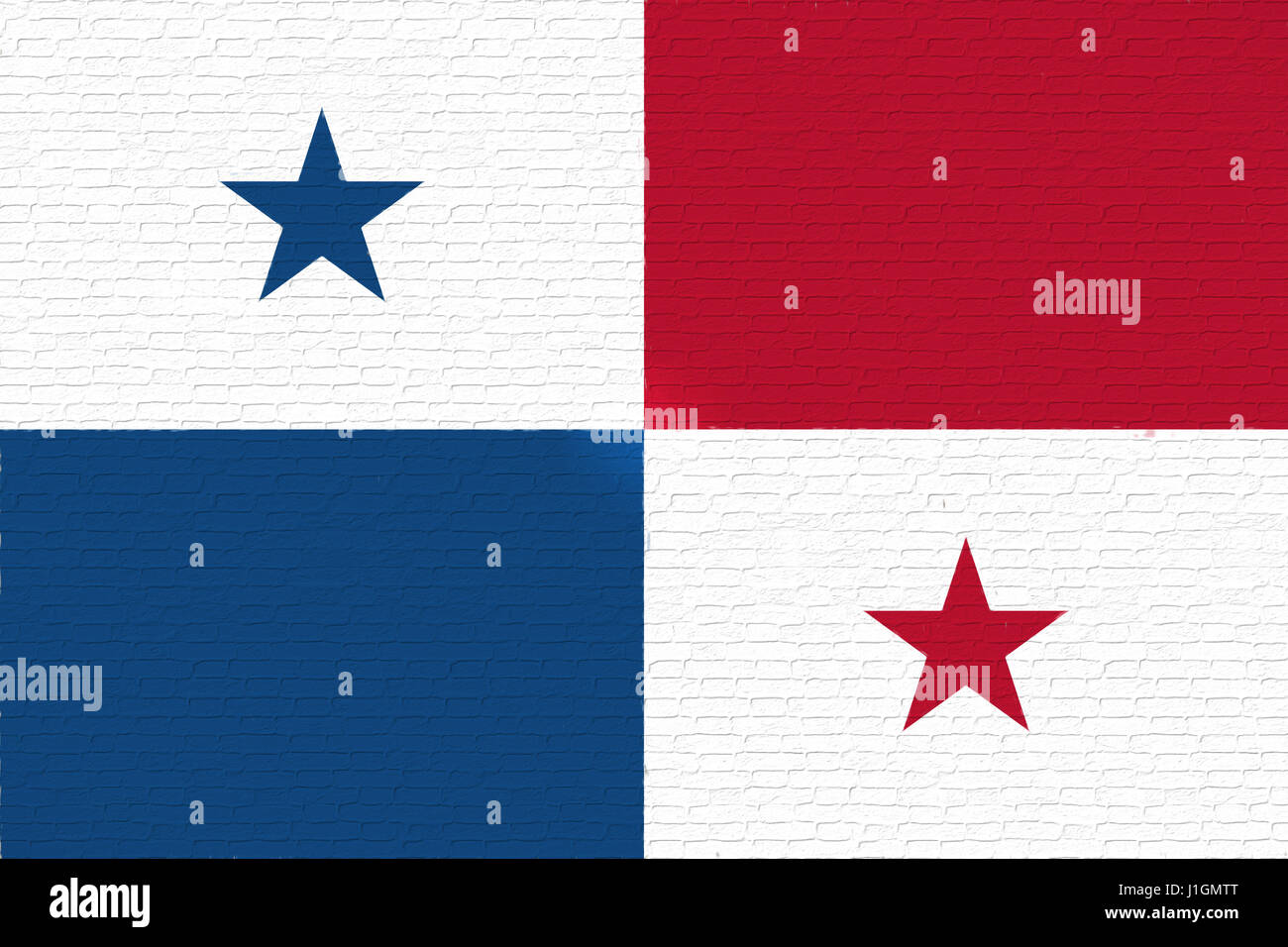 Illustration of the flag of Panama looking like it is painted onto a wall. Stock Photo