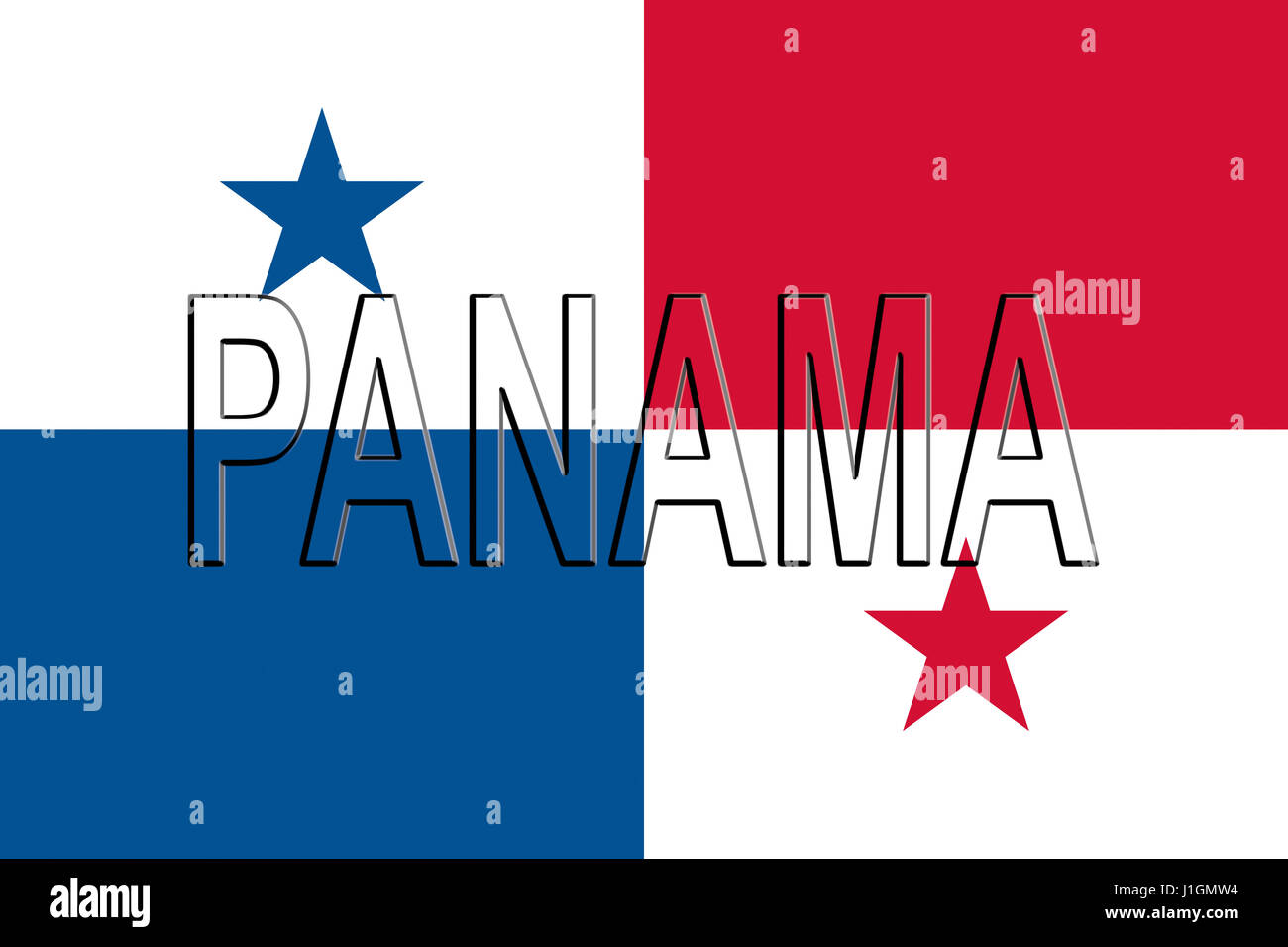 Illustration of the flag of Panama with the country written on the flag. Stock Photo